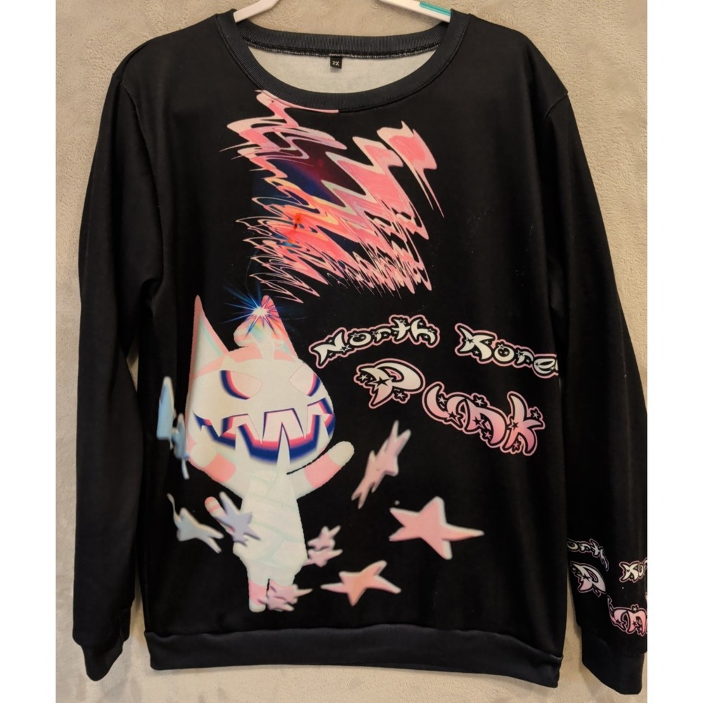 Y2K Punk Graphic Sweatshirt Black 2X Skull Star Goth‎ Streetwear USA Made